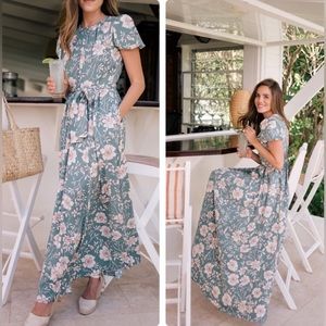 Gal Meets Gl Shannon Pleat Neck Floral Maxi Dress NWT Size 12